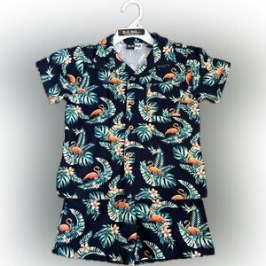 Tropical Flamingo Kids Matching Set - Navy
